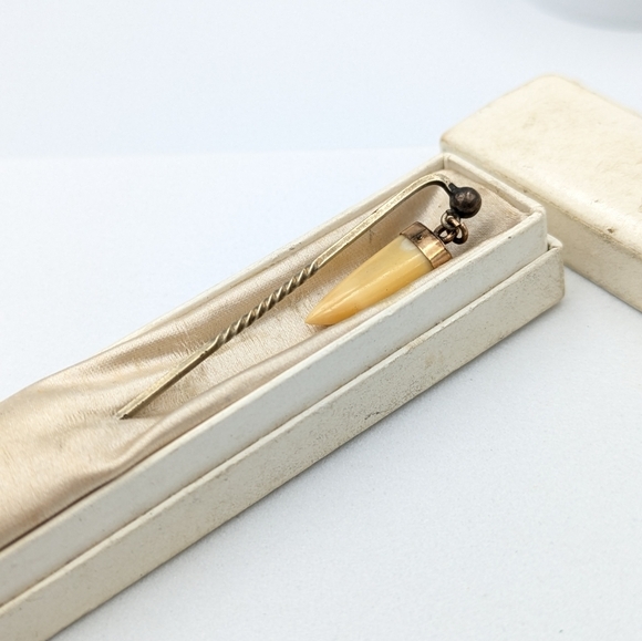 Antique Victorian 1800s British Raj Hunting Trophy Tooth Stick Pin Brooch - Picture 4 of 10